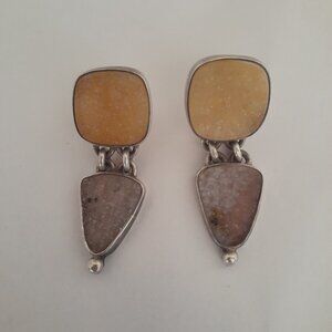 Obsidian Brand Sterling and Druzy Drop Earrings